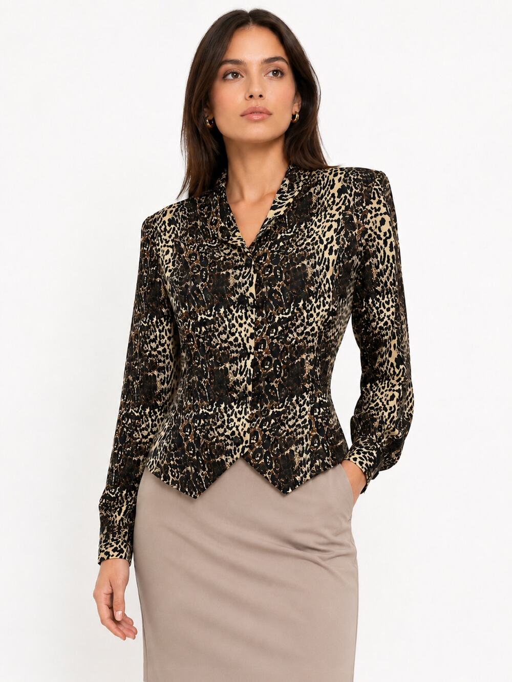 90s Leopard Print Silk Jacket | Fitted Cropped Blazer | XS Petite